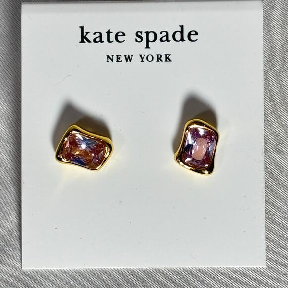 NWT Kate Spade New York Gold-Tone Pink/Purple Mixed-Stone Crystal Stud Earrings - Picture 2 of 4